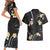 Black And Gray Couples Matching Short Sleeve Bodycon Dress and Hawaiian Shirt Curves Polynesian Tattoo Mix Plumeria Flowers