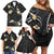 Black And Gray Family Matching Off Shoulder Short Dress and Hawaiian Shirt Curves Polynesian Tattoo Mix Plumeria Flowers