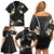 Black And Gray Family Matching Off Shoulder Short Dress and Hawaiian Shirt Curves Polynesian Tattoo Mix Plumeria Flowers