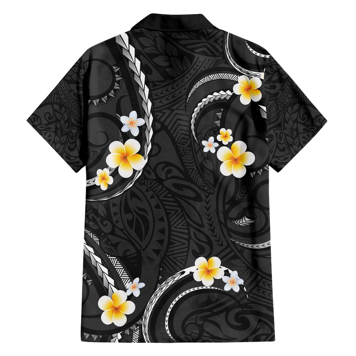 Black And Gray Family Matching Puletasi and Hawaiian Shirt Curves Polynesian Tattoo Mix Plumeria Flowers LT14 - Polynesian Pride