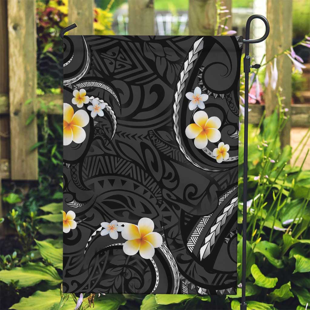 Black And Gray Garden Flag Curves Polynesian Tattoo Mix Plumeria Flowers LT14 Garden Flag Gray - Polynesian Pride