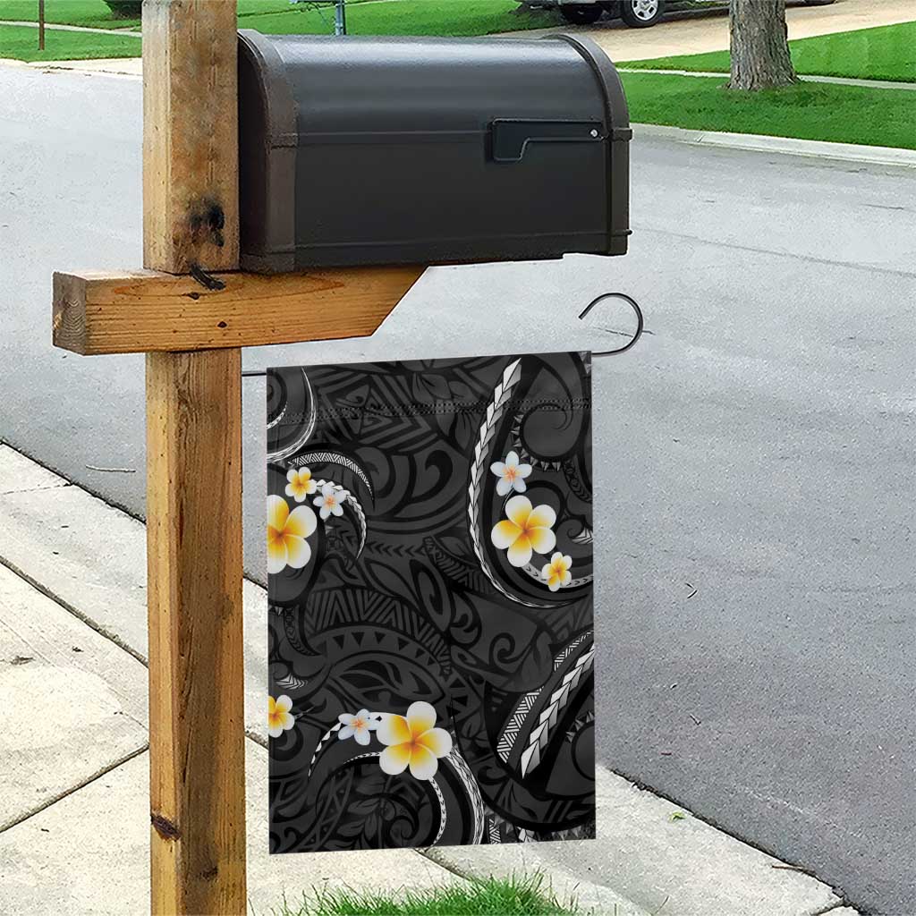 Black And Gray Garden Flag Curves Polynesian Tattoo Mix Plumeria Flowers LT14 - Polynesian Pride
