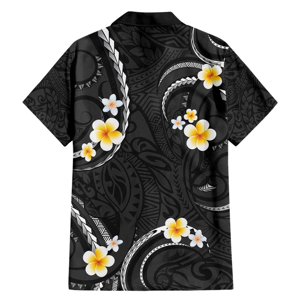 Black And Gray Hawaiian Shirt Curves Polynesian Tattoo Mix Plumeria Flowers LT14 - Polynesian Pride