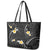 Black And Gray Leather Tote Bag Curves Polynesian Tattoo Mix Plumeria Flowers