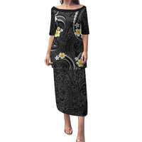 Black And Gray Puletasi Curves Polynesian Tattoo Mix Plumeria Flowers LT14 Long Dress Gray - Polynesian Pride