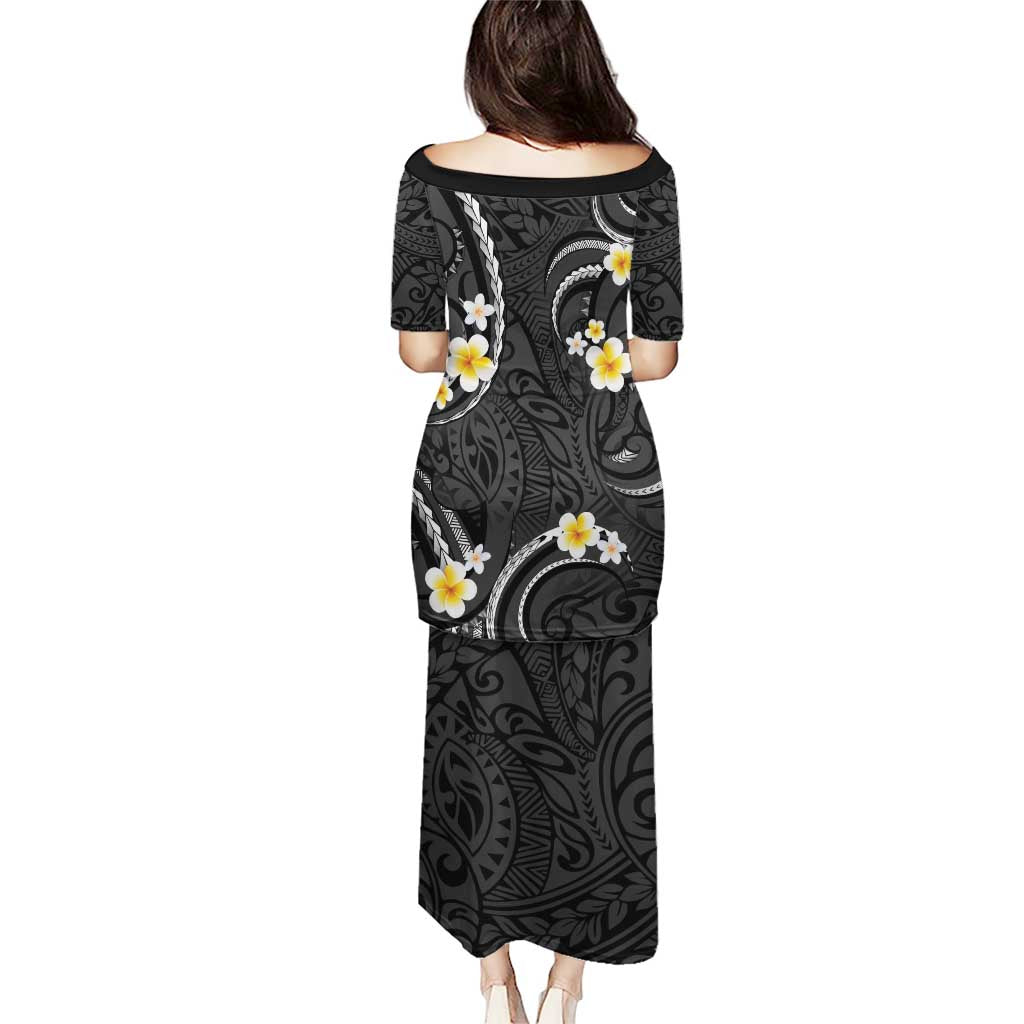 Black And Gray Puletasi Curves Polynesian Tattoo Mix Plumeria Flowers LT14 - Polynesian Pride