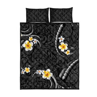 Black And Gray Quilt Bed Set Curves Polynesian Tattoo Mix Plumeria Flowers LT14 - Polynesian Pride