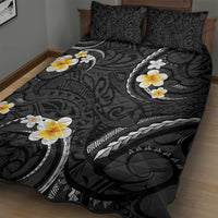 Black And Gray Quilt Bed Set Curves Polynesian Tattoo Mix Plumeria Flowers LT14 - Polynesian Pride