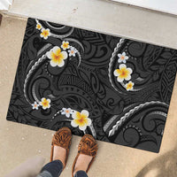 Black And Gray Rubber Doormat Curves Polynesian Tattoo Mix Plumeria Flowers LT14 - Polynesian Pride