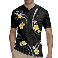 Black And Gray Rugby Jersey Curves Polynesian Tattoo Mix Plumeria Flowers LT14 - Polynesian Pride
