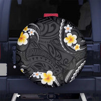 Black And Gray Spare Tire Cover Curves Polynesian Tattoo Mix Plumeria Flowers LT14 - Polynesian Pride