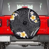 Black And Gray Spare Tire Cover Curves Polynesian Tattoo Mix Plumeria Flowers LT14 - Polynesian Pride