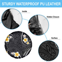 Black And Gray Spare Tire Cover Curves Polynesian Tattoo Mix Plumeria Flowers LT14 - Polynesian Pride