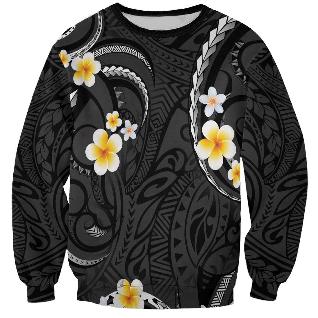 Black And Gray Sweatshirt Curves Polynesian Tattoo Mix Plumeria Flowers LT14 Unisex Gray - Polynesian Pride
