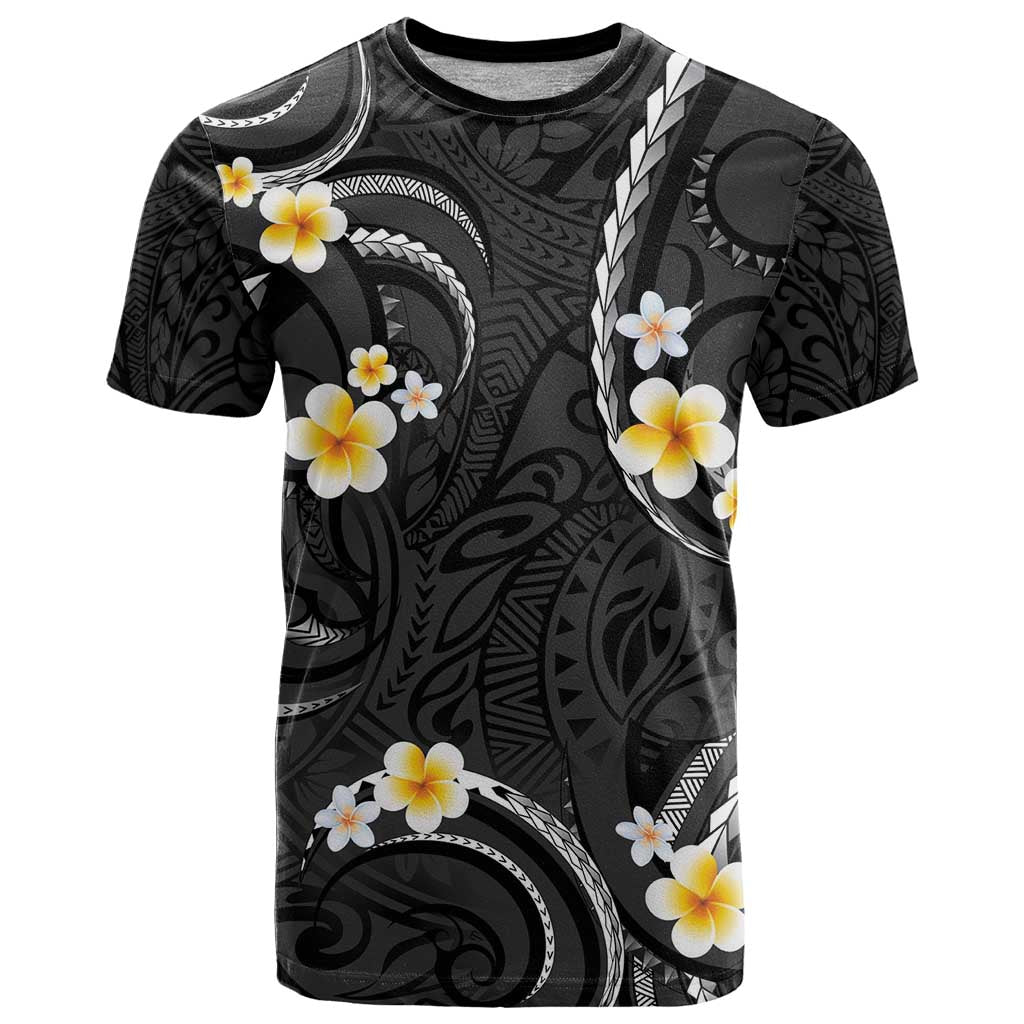 Black And Gray T Shirt Curves Polynesian Tattoo Mix Plumeria Flowers LT14 Gray - Polynesian Pride