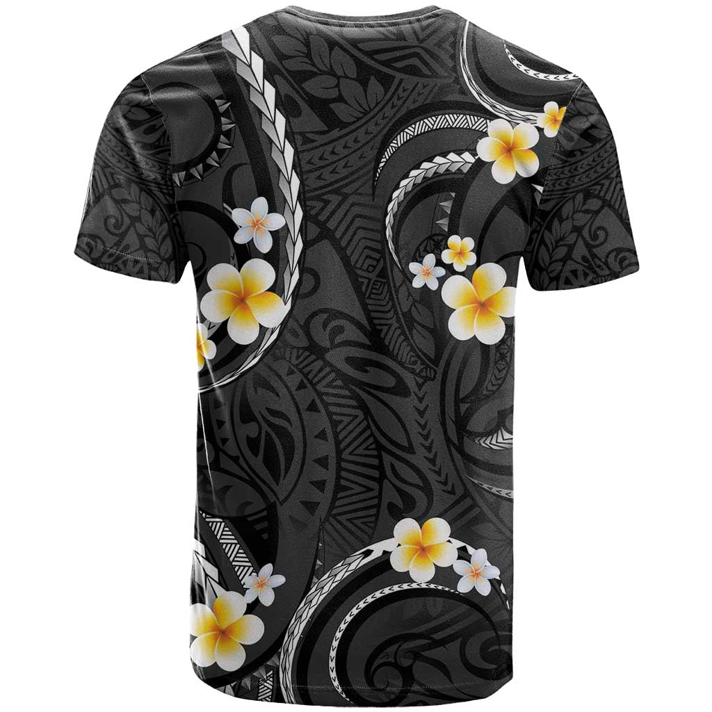Black And Gray T Shirt Curves Polynesian Tattoo Mix Plumeria Flowers LT14 - Polynesian Pride