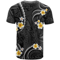 Black And Gray T Shirt Curves Polynesian Tattoo Mix Plumeria Flowers LT14 - Polynesian Pride