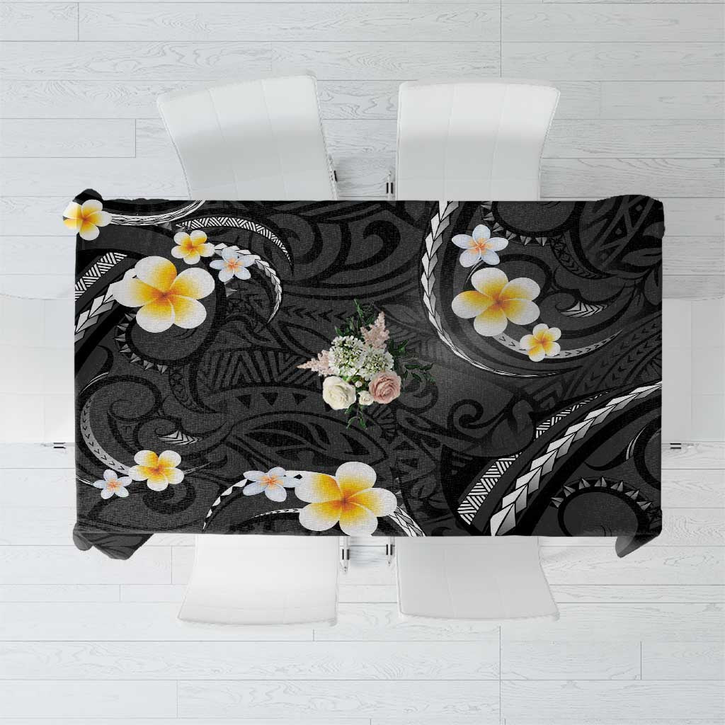 Black And Gray Tablecloth Curves Polynesian Tattoo Mix Plumeria Flowers LT14 Gray - Polynesian Pride