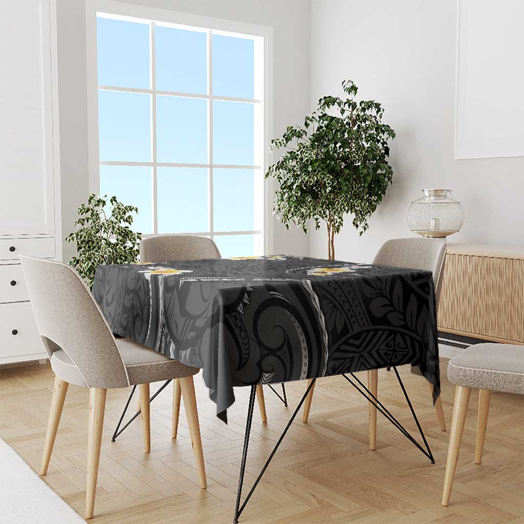 Black And Gray Tablecloth Curves Polynesian Tattoo Mix Plumeria Flowers LT14 - Polynesian Pride