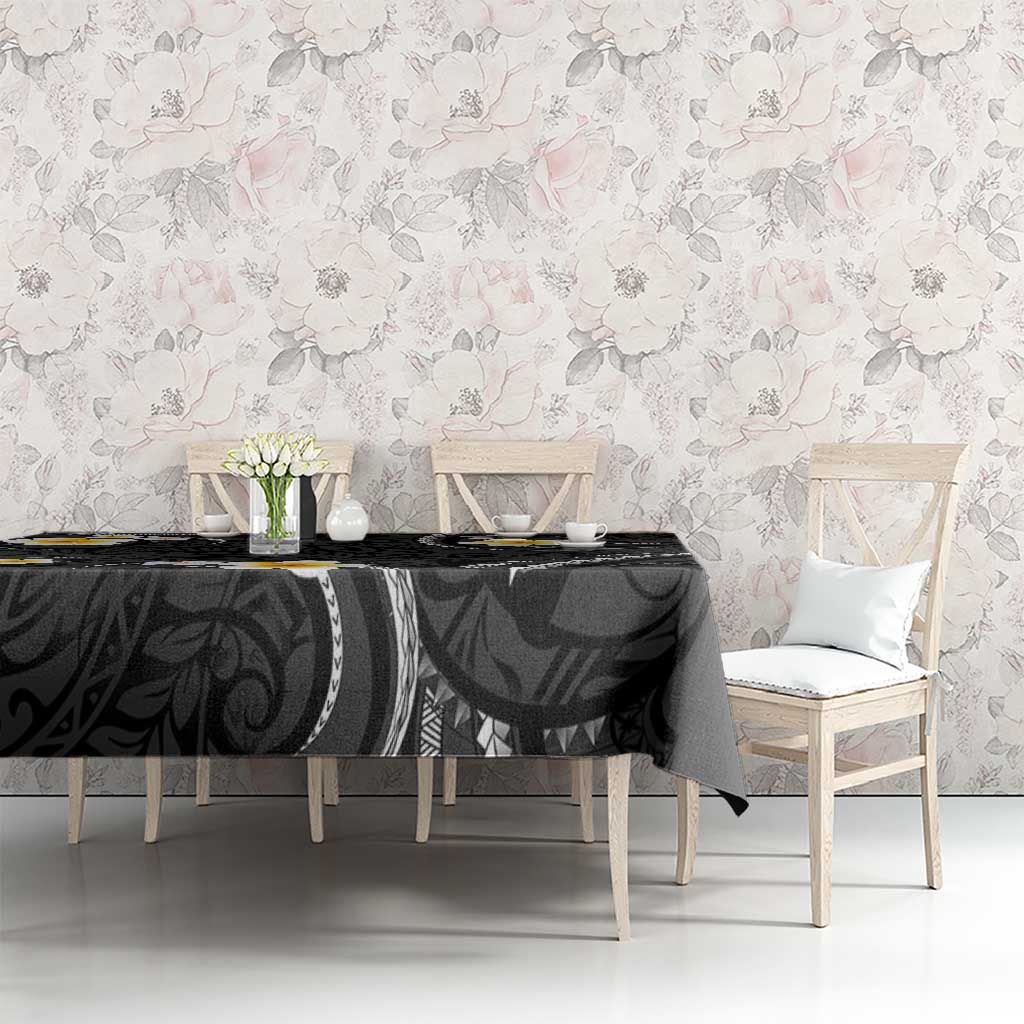 Black And Gray Tablecloth Curves Polynesian Tattoo Mix Plumeria Flowers LT14 - Polynesian Pride