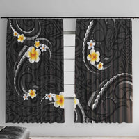 Black And Gray Window Curtain Curves Polynesian Tattoo Mix Plumeria Flowers LT14 With Hooks Gray - Polynesian Pride