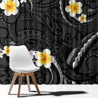 Black And Gray Window Curtain Curves Polynesian Tattoo Mix Plumeria Flowers LT14 - Polynesian Pride