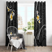 Black And Gray Window Curtain Curves Polynesian Tattoo Mix Plumeria Flowers LT14 - Polynesian Pride