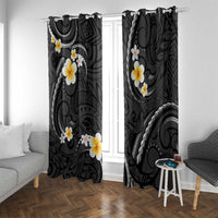 Black And Gray Window Curtain Curves Polynesian Tattoo Mix Plumeria Flowers LT14 With Grommets Gray - Polynesian Pride