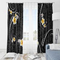 Black And Gray Window Curtain Curves Polynesian Tattoo Mix Plumeria Flowers LT14 - Polynesian Pride