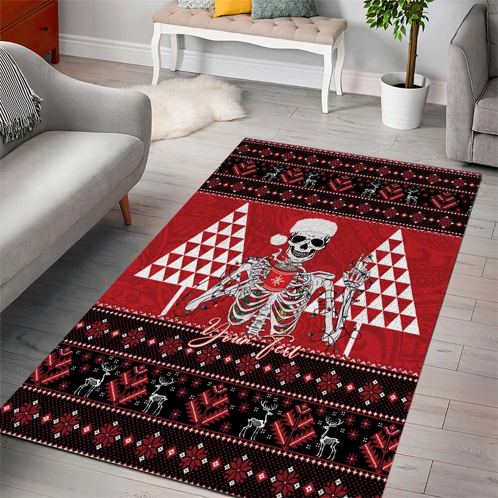 Personalized Hawaii Skull Christmas Area Rug Mele Kalikimaka Hawaiian Kakau - Polynesian Pride