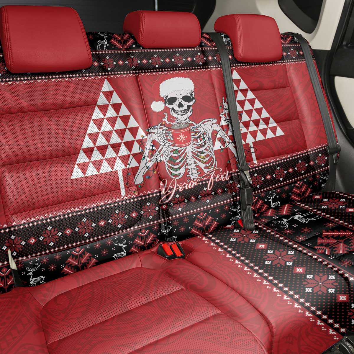 Personalized Hawaii Skull Christmas Back Car Seat Cover Mele Kalikimaka Hawaiian Kakau - Polynesian Pride