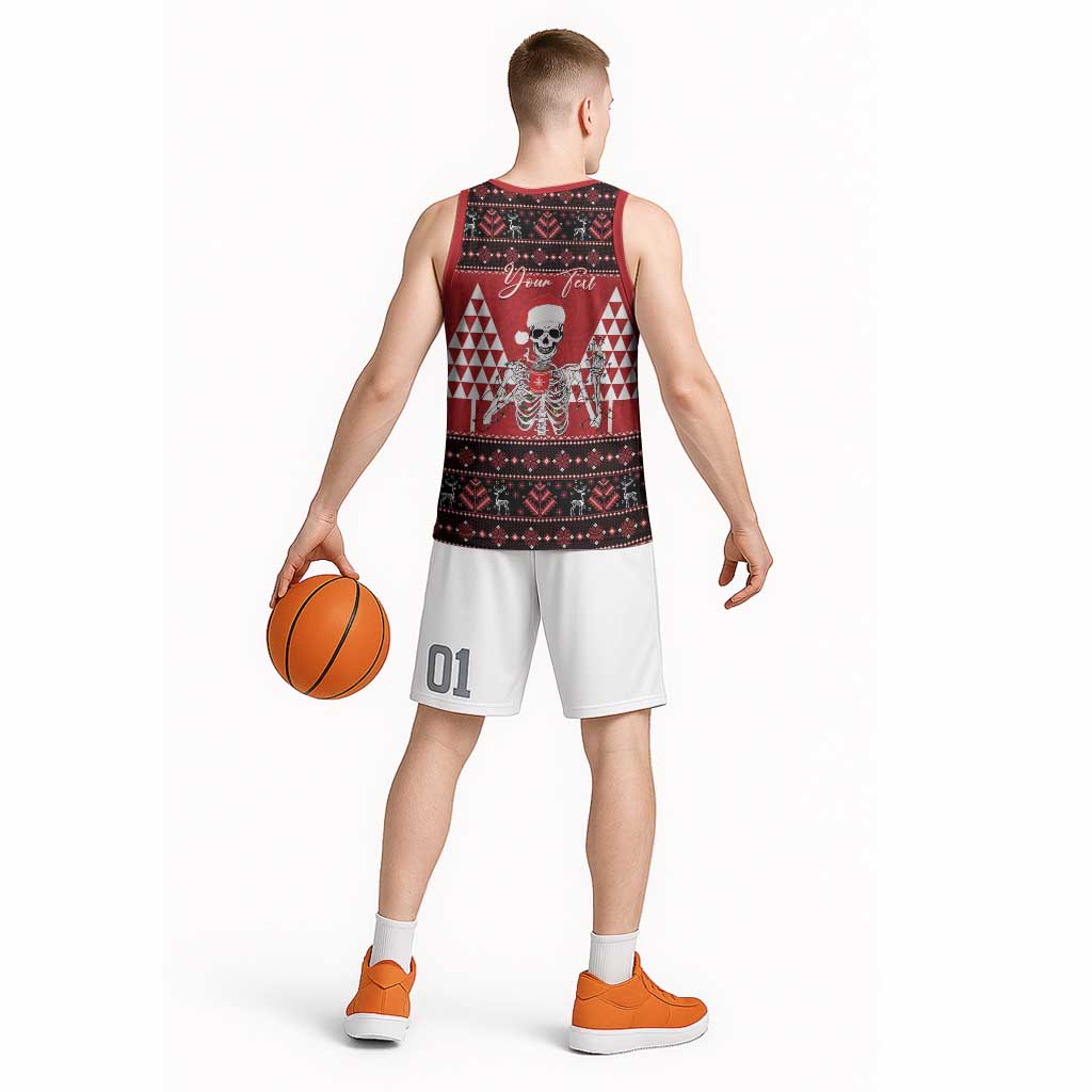 Personalized Hawaii Skull Christmas Basketball Jersey Mele Kalikimaka Hawaiian Kakau - Polynesian Pride