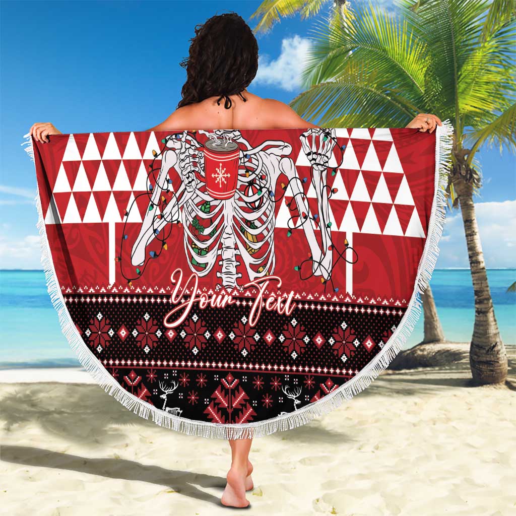 Personalized Hawaii Skull Christmas Beach Blanket Mele Kalikimaka Hawaiian Kakau - Polynesian Pride