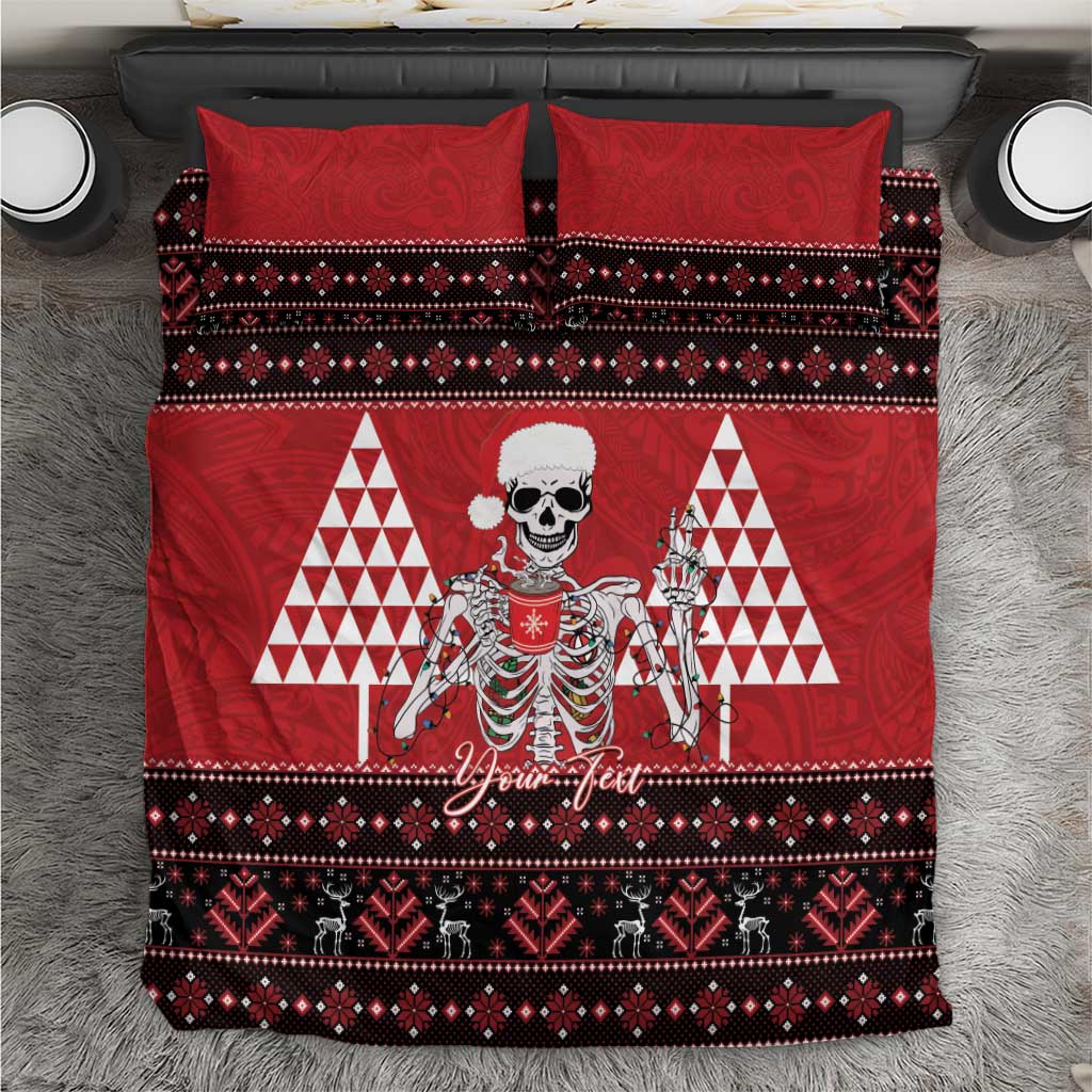 Personalized Hawaii Skull Christmas Bedding Set Mele Kalikimaka Hawaiian Kakau - Polynesian Pride