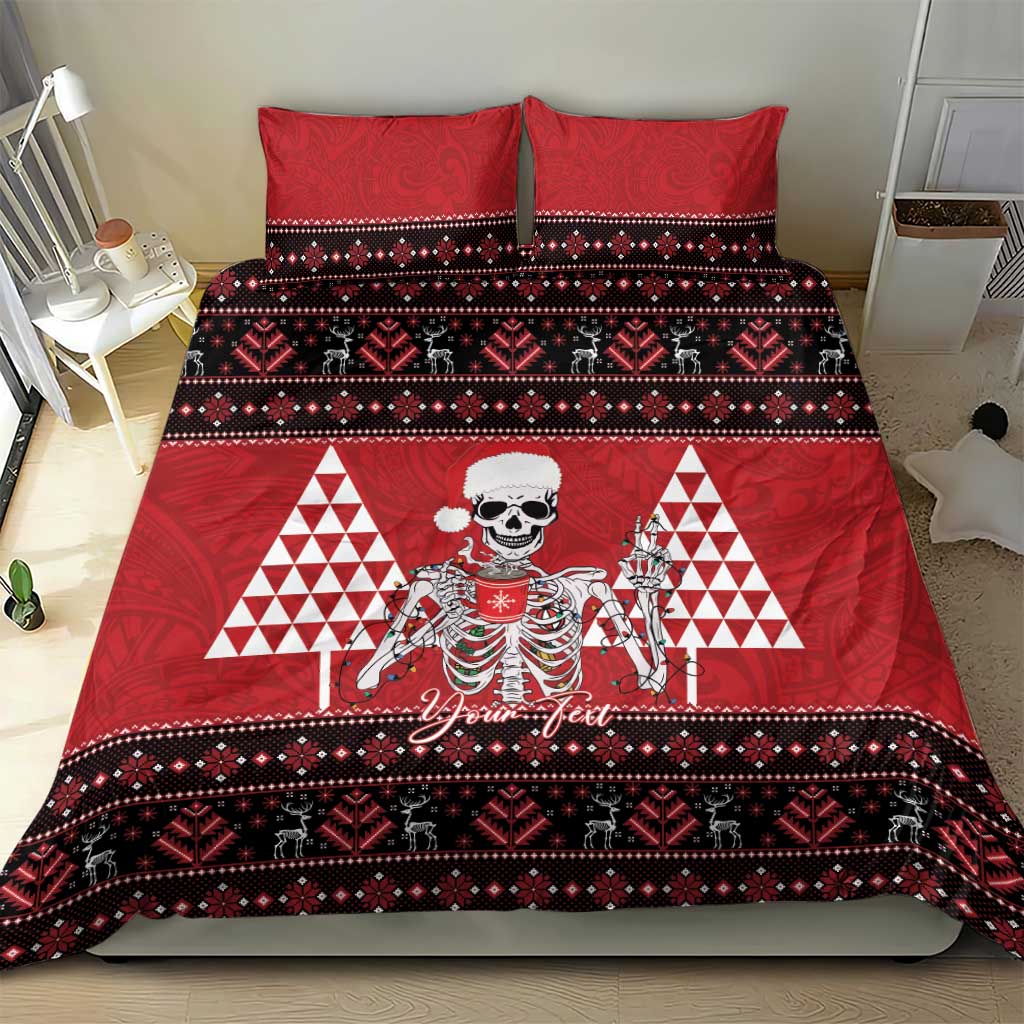 Personalized Hawaii Skull Christmas Bedding Set Mele Kalikimaka Hawaiian Kakau - Polynesian Pride
