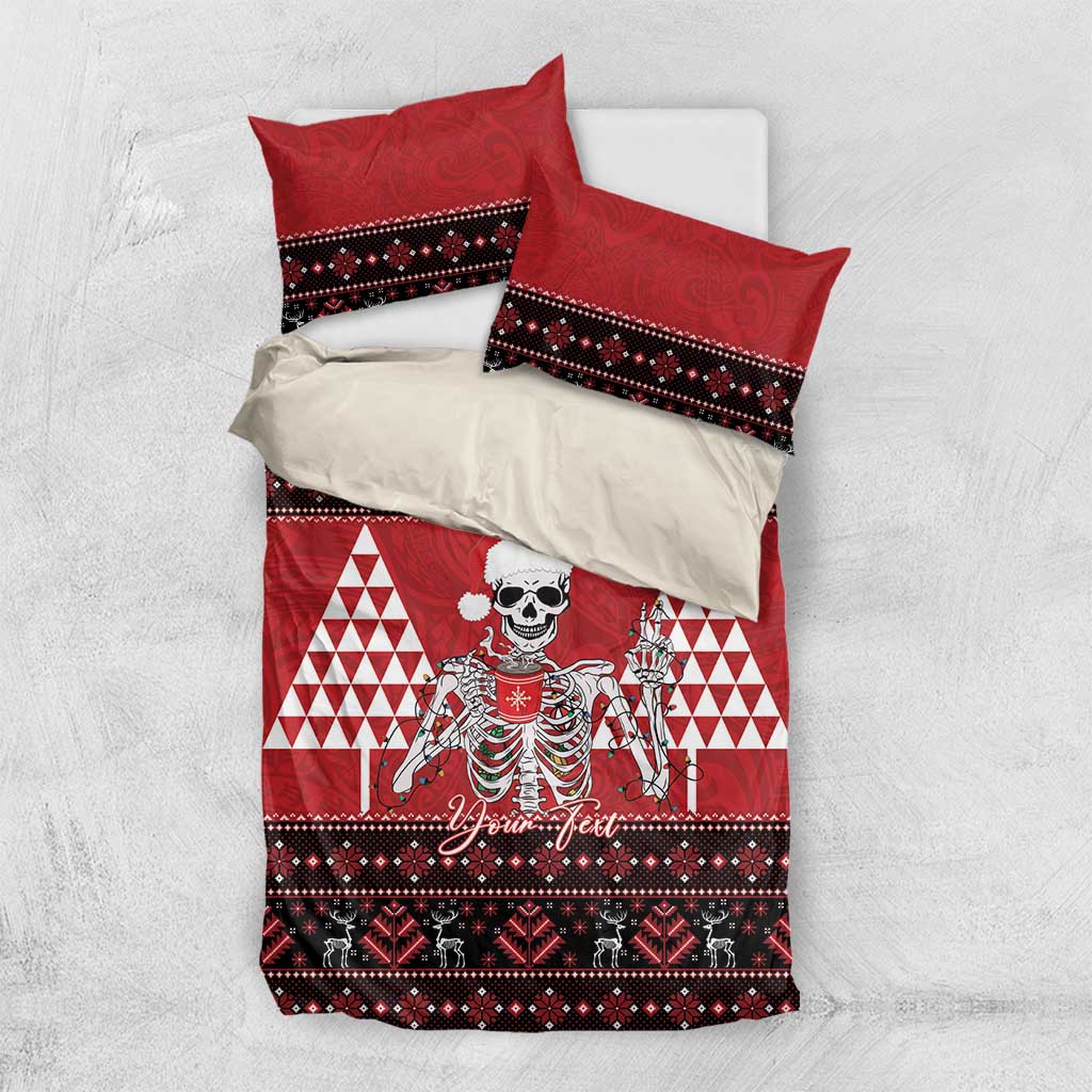Personalized Hawaii Skull Christmas Bedding Set Mele Kalikimaka Hawaiian Kakau - Polynesian Pride