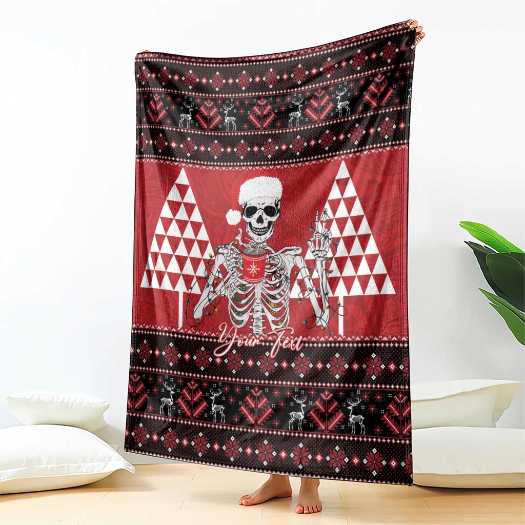 Personalized Hawaii Skull Christmas Blanket Mele Kalikimaka Hawaiian Kakau - Polynesian Pride