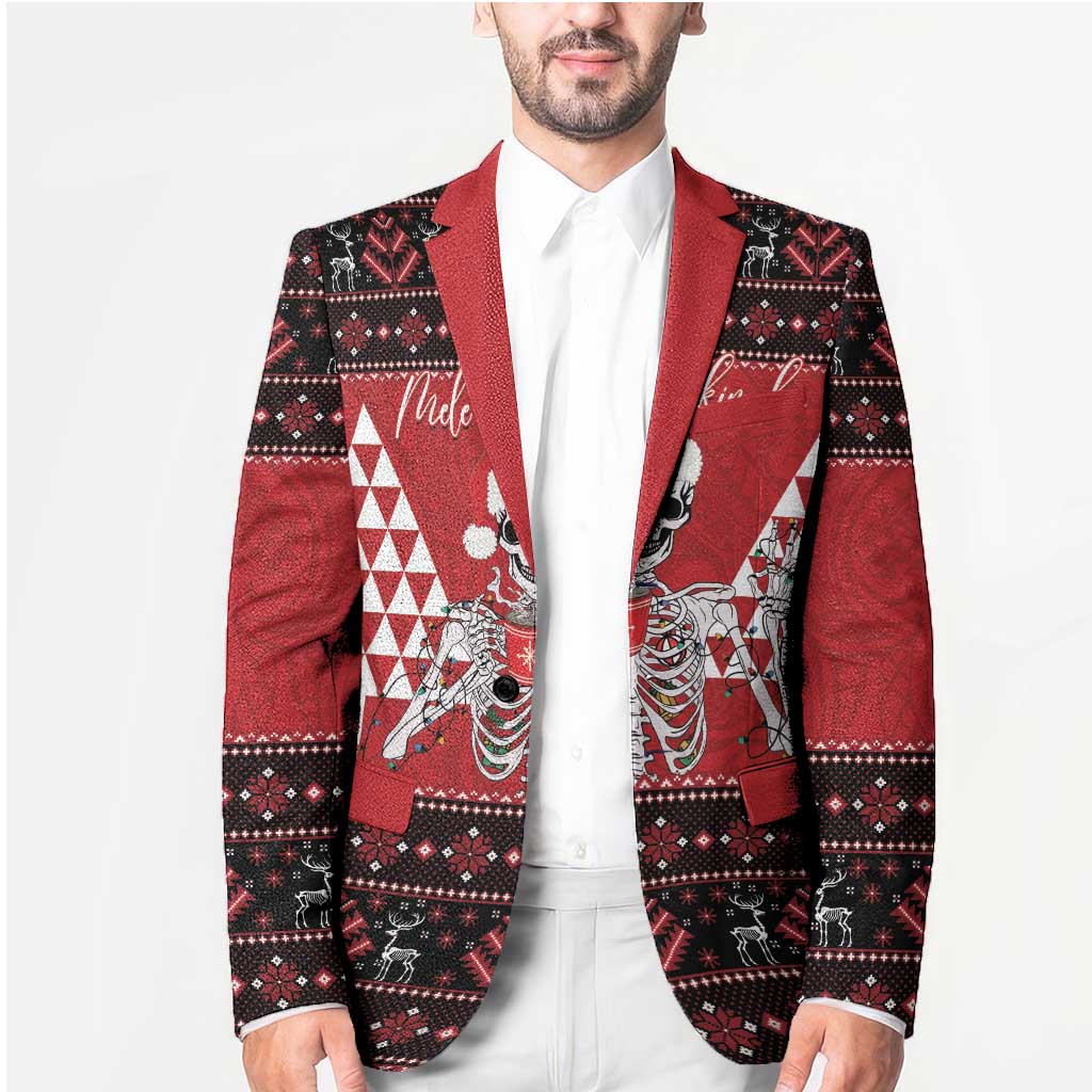 Personalized Hawaii Skull Christmas Blazer Mele Kalikimaka Hawaiian Kakau - Polynesian Pride