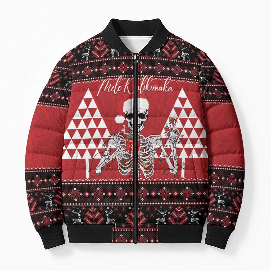 Personalized Hawaii Skull Christmas Bomber Puffer Jacket Mele Kalikimaka Hawaiian Kakau - Polynesian Pride