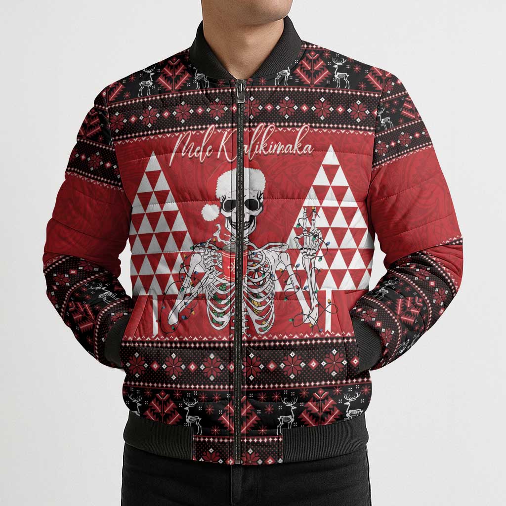 Personalized Hawaii Skull Christmas Bomber Puffer Jacket Mele Kalikimaka Hawaiian Kakau - Polynesian Pride