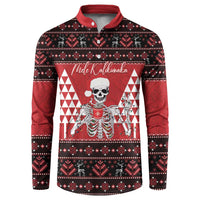 Personalized Hawaii Skull Christmas Button Sweatshirt Mele Kalikimaka Hawaiian Kakau - Polynesian Pride