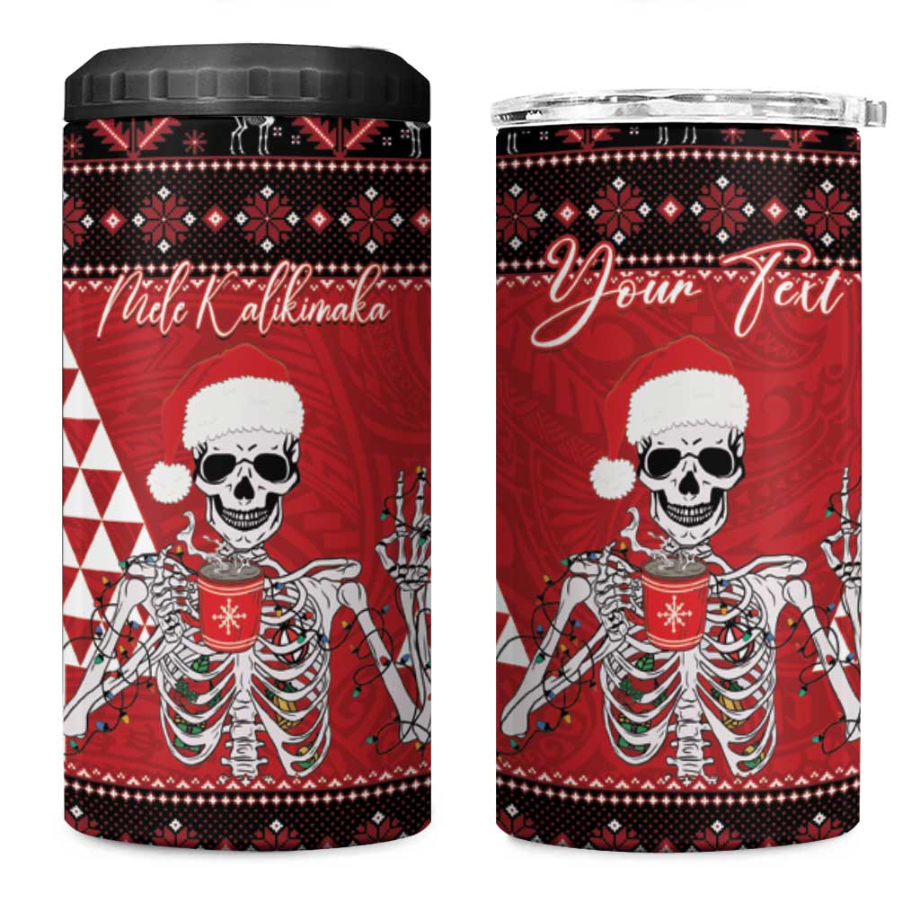 Personalized Hawaii Skull Christmas 4 in 1 Can Cooler Tumbler Mele Kalikimaka Hawaiian Kakau - Polynesian Pride
