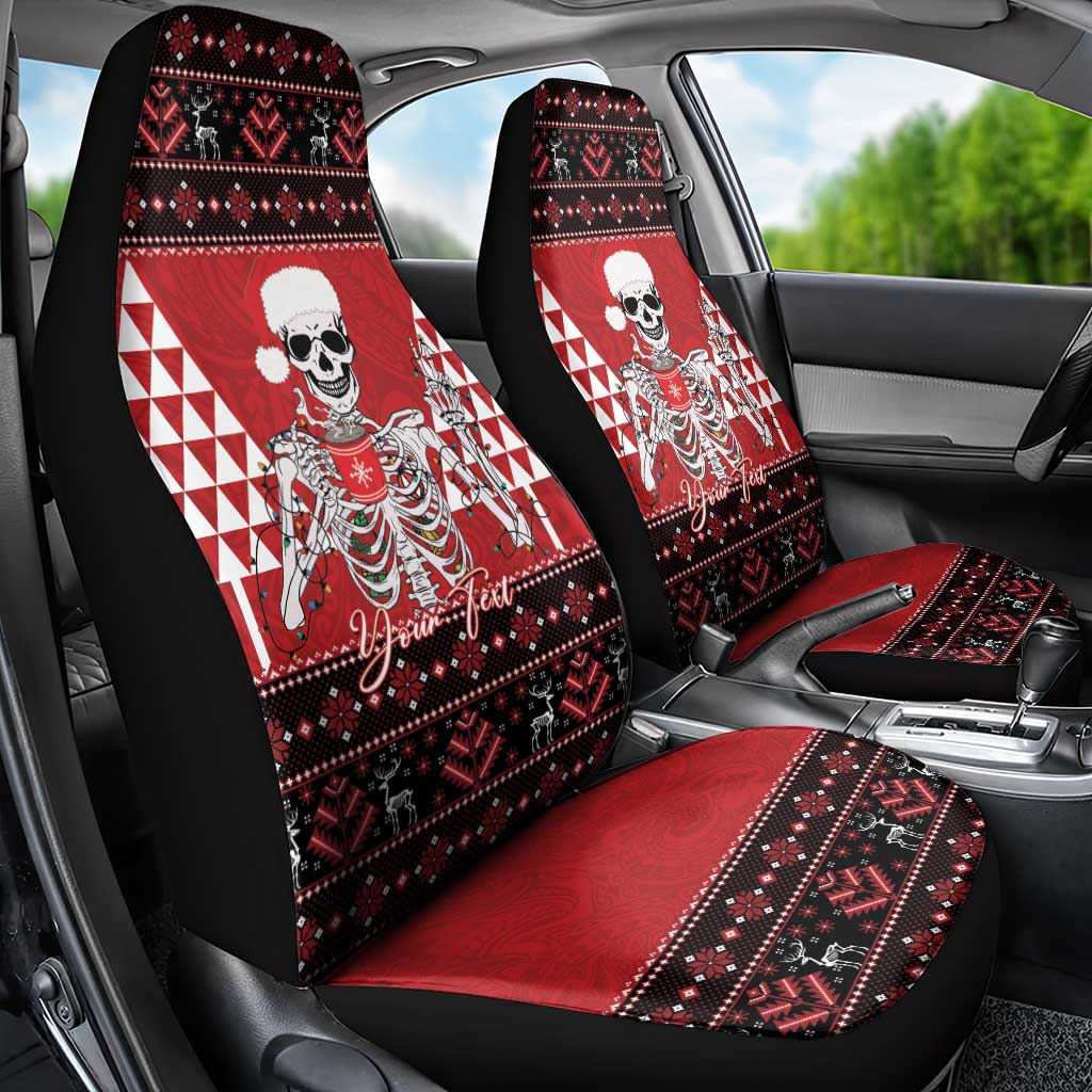 Personalized Hawaii Skull Christmas Car Seat Cover Mele Kalikimaka Hawaiian Kakau - Polynesian Pride