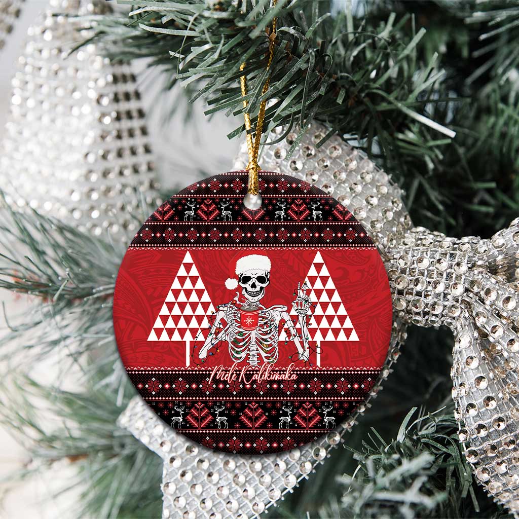 Personalized Hawaii Skull Christmas Ceramic Ornament Mele Kalikimaka Hawaiian Kakau - Polynesian Pride
