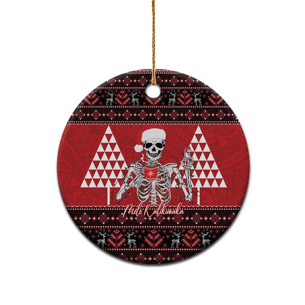 Personalized Hawaii Skull Christmas Ceramic Ornament Mele Kalikimaka Hawaiian Kakau - Polynesian Pride