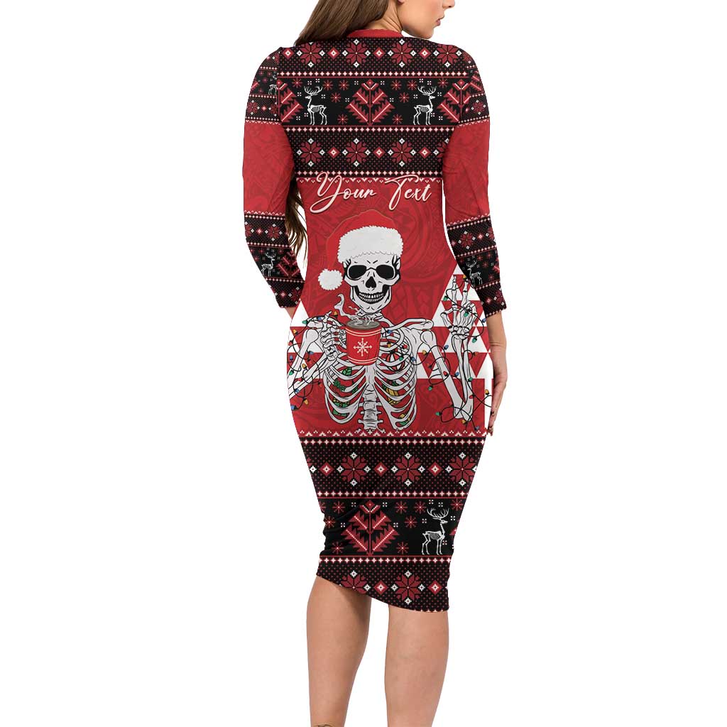 Personalized Hawaii Skull Christmas Family Matching Long Sleeve Bodycon Dress and Hawaiian Shirt Mele Kalikimaka Hawaiian Kakau - Polynesian Pride