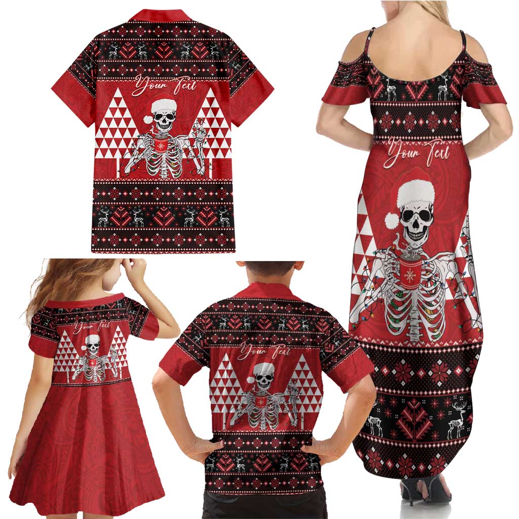 Personalized Hawaii Skull Christmas Family Matching Summer Maxi Dress and Hawaiian Shirt Mele Kalikimaka Hawaiian Kakau - Polynesian Pride