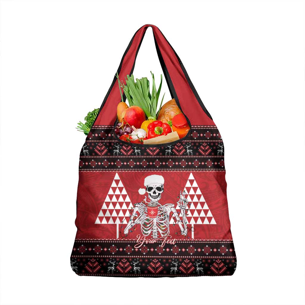 Personalized Hawaii Skull Christmas Grocery Bag Mele Kalikimaka Hawaiian Kakau - Polynesian Pride
