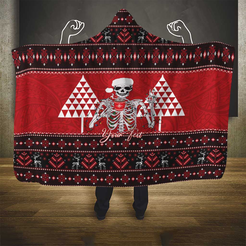 Personalized Hawaii Skull Christmas Hooded Blanket Mele Kalikimaka Hawaiian Kakau - Polynesian Pride