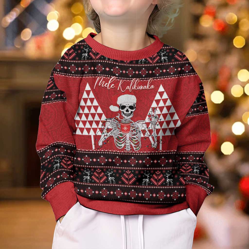 Personalized Hawaii Skull Christmas Kid Ugly Christmas Sweater Mele Kalikimaka Hawaiian Kakau - Polynesian Pride